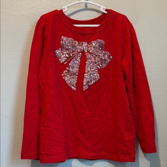 Crewcuts Other - Crewcuts J. Crew Girls Small 6/7 Red Sequin Bow Kids Shirt